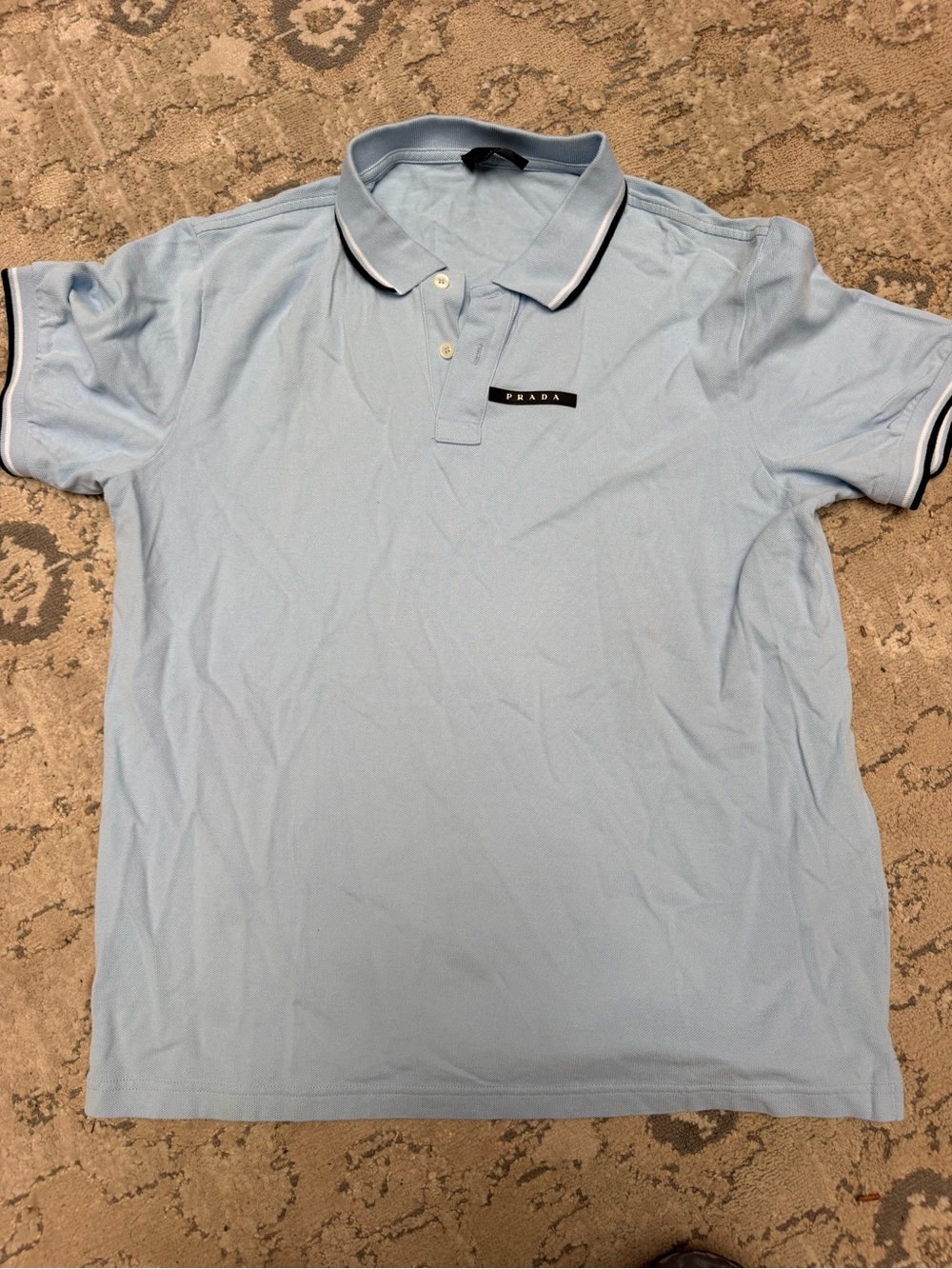 Prada Pale Blue Men’s Polo with Contrast Trim